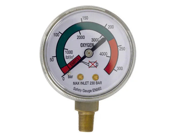 Manometer zuurstof 0-315 Bar/Psi 1/8