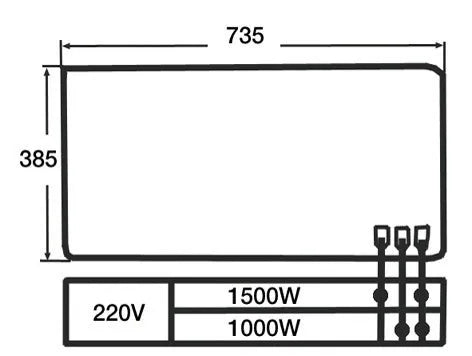 Plaats elektrische kachel 735x385mm 1500W